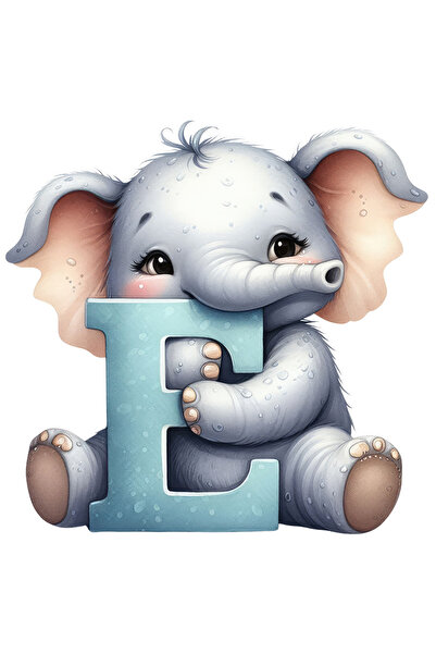 StoryGift Romania Sticker Eticheta 50CM cu elefant cu litera "E", ilustratie,...