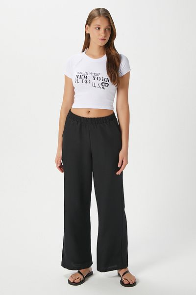 Ritnice Women's Sasha Cool Texture Waist Elastic Black Palazzo Pants