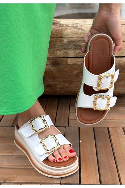 ECENAZELA Jalli White Skin Slippers