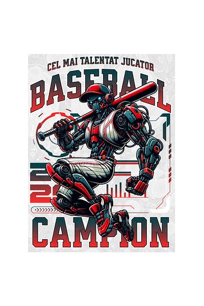 StoryGift Romania Sticker Eticheta 50CM Jucator Robot de Baseball - Campion, Talentat cu Margini Albe, PVC Vinyl