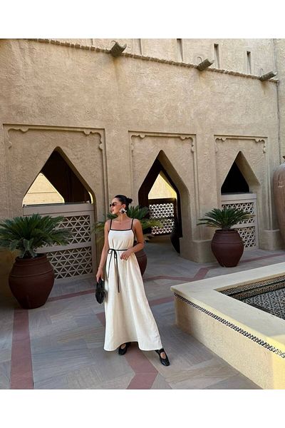 Julidress Ecru White Bias Straps Long Linen Dress