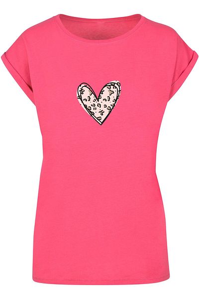 Merchcode Damen Ladies Valentines Day - Leopard Heart Extended Shoulder Tee