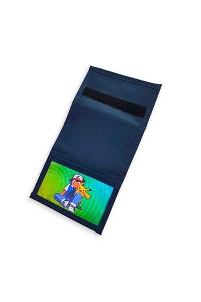 Bebek Özel Velcro Boys Wallet Zipper Wallet Colorful Ash and Pikachu Printed Wallet