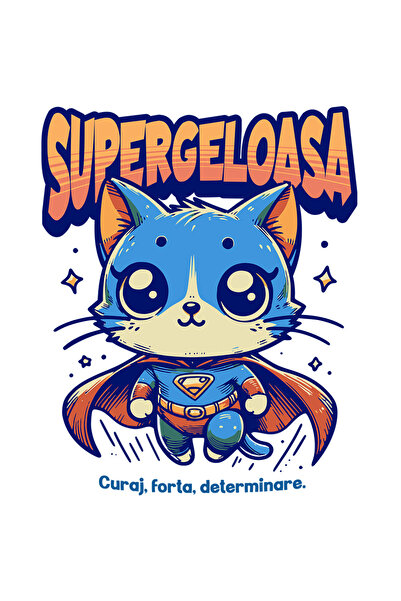 StoryGift Romania Sticker Eticheta 50CM Super Geloasa, SuperErou, Pisica Zbur...