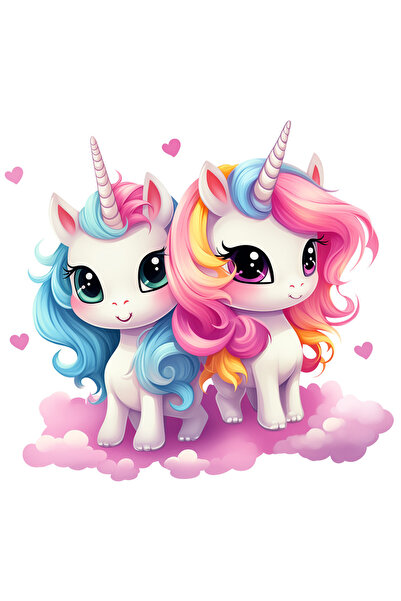 StoryGift Romania Sticker Autocolant 70CM cu 2 unicorni fericiti, ilustratie,...