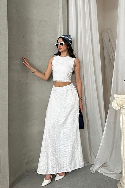 ASEDE Imported Special Design Lace Cotton Scallop Bottom Top Set