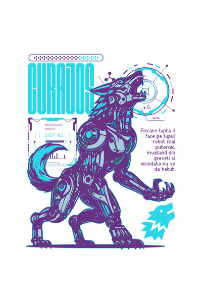 StoryGift Romania Sticker Curajos - Lupul Robot Luptator Cu Margini Albe, Pvc Vinyl 40 Cm