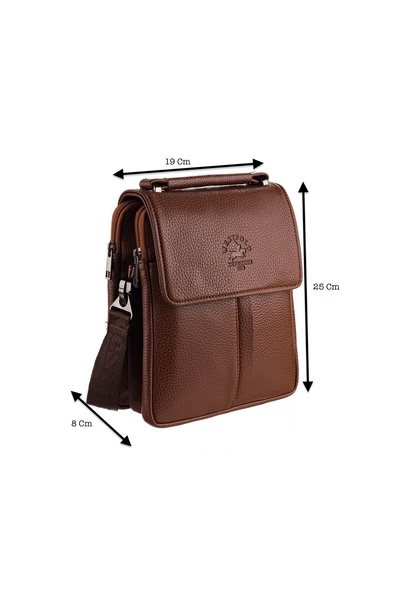 Westpolo El Ve Omuz Askılı Vegan Deri Erkek Çantası (ORTA BOY) - Fındık