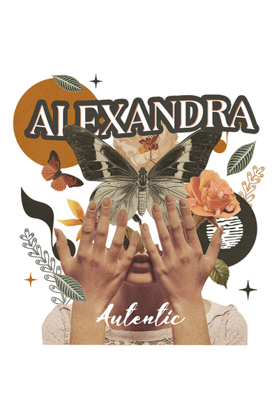 StoryGift Romania Sticker Adeziv 90CM Cu Numele Alexandra, Colaj Fata, Fluture, Flori, Cerc cu Margini Albe, PVC