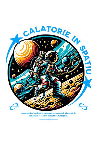 StoryGift Romania Sticker Eticheta 50CM Astronaut - Calatorie in Spatiu cu Margini Albe, PVC Vinyl 50 cm