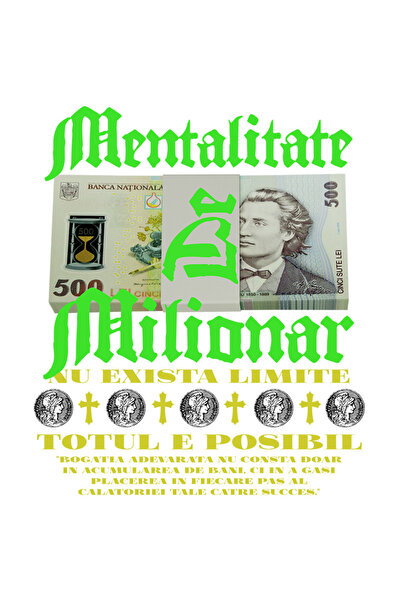 StoryGift Romania Sticker Autocolant 70CM Mentalitate de Milionar - Nu exista Limite cu Margini Albe, PVC Vinyl 70 cm