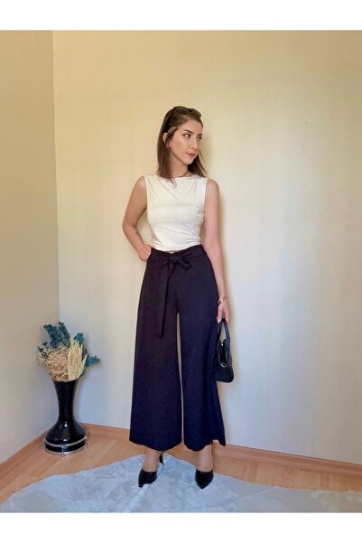 CCTWEAR بنطال من قماش دابيل برباط على الخصر