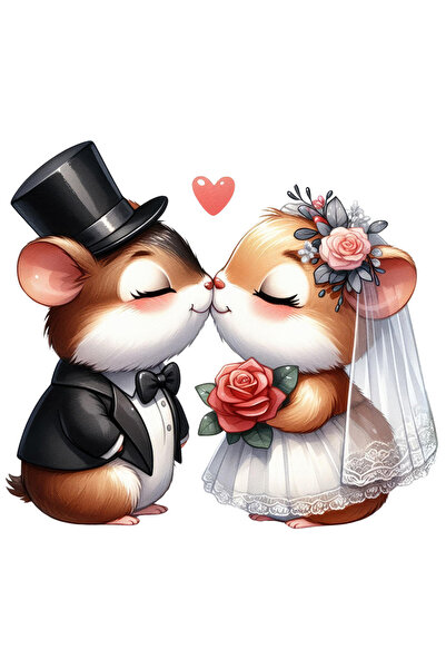 StoryGift Romania Sticker Autocolant 70CM cu 2 soricei la nunta, ilustratie, fericire, moment special, casatorie