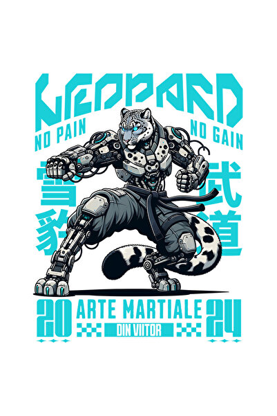 StoryGift Romania Sticker Leopard Robot - Arte Martiale Din Viitor Cu Margini Albe, Pvc Vinyl 40 Cm