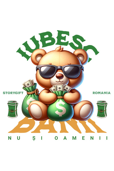 StoryGift Romania Sticker Adeziv 90CM Adeziv iubesc banii nu si oamenii urs de plus gangster cu Margini Albe, PV