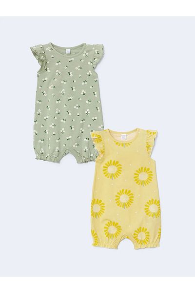LC Waikiki Green Floral Baby Girl Combed Cotton Jumpsuit 2 Pack