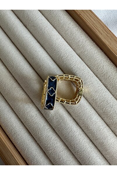 ringbox Gold Yoncalı Taşlı Lacivert Küpe