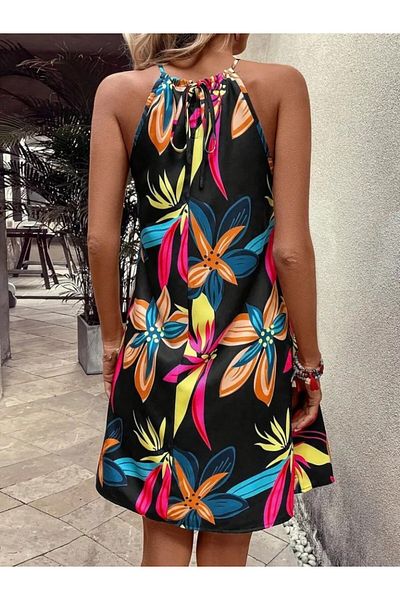 Masspera Halter Off-The-Shoulder Floral Print Mini Dress