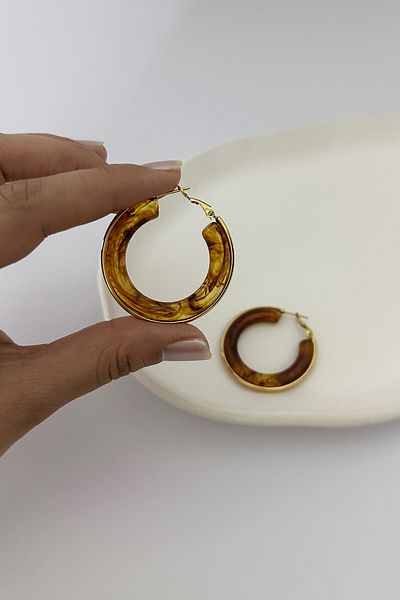 DELEIZA ACCESSORY Ambercore Brown Steel Hoop Earrings