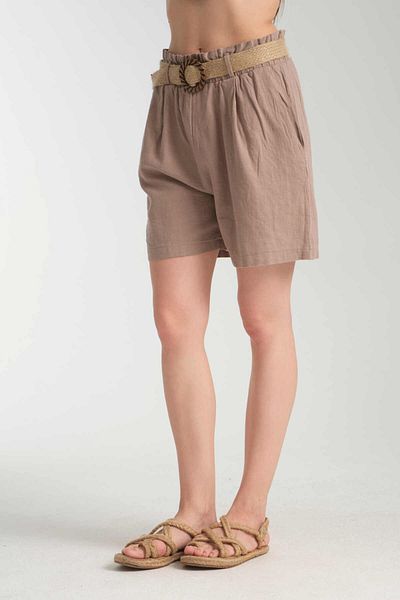 İLKCET MODA Linen Blend Women's Shorts with Belt