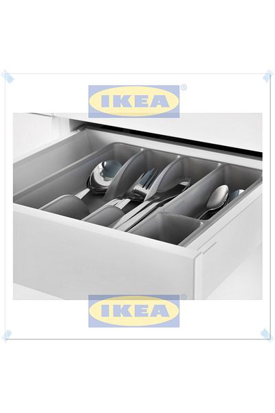 IKEA حامل أدوات مائدة رمادي من سمكر، أدوات مائدة داخل الدرج، أدوات مائدة داخل الدرج، 31x26 سم