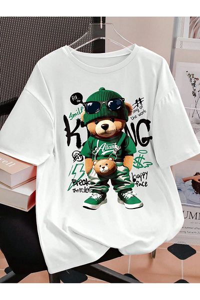 macklin Kids Cute Bear Printed Oversize Crew Neck 100% Cotton Children's T-Shirt