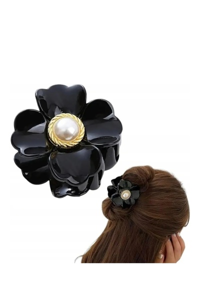 Monalisa Kadın Incili Açelya Çiçeği Gold Figürlü Siyah Mandal Toka 1 Adet