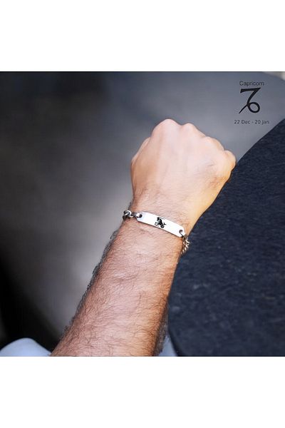 ARCHINO GOLD Rectangular Motif Stainless Steel Plate Chain Men's Capricorn Zodiac Bracelet-442Horoscope-Steel