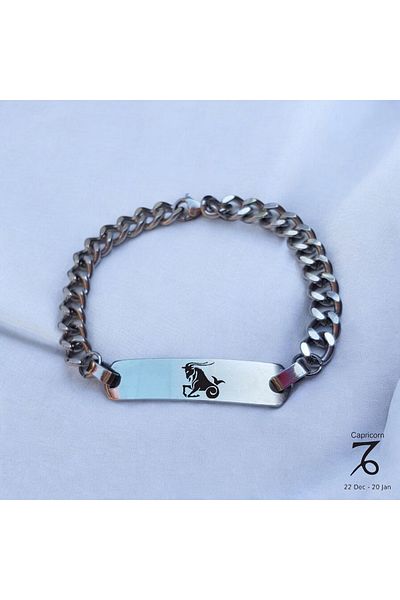 ARCHINO GOLD Rectangular Motif Stainless Steel Plate Chain Men's Capricorn Zodiac Bracelet-442Horoscope-Steel