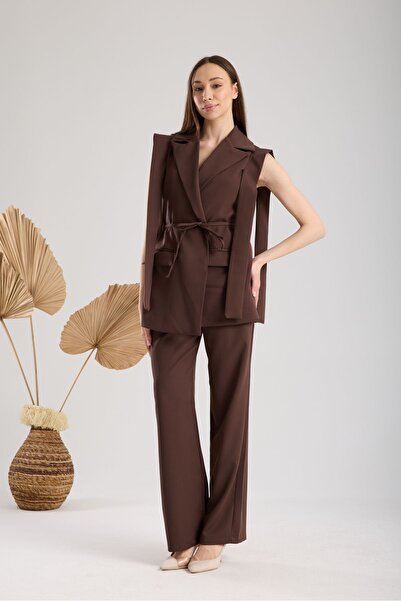 amurpars Brown Premium Fabric Vest Pants Suit