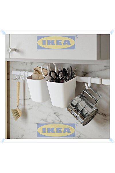 IKEA Sunnersta White Kitchen Wall Rail, Set with 4 Hooks and 2 Bins, 60 cm
