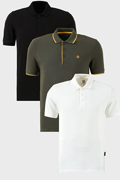 Buratti Мъжка тениска с поло яка и копчета, чифт от 3 памучни тениски с норма...