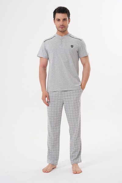 Mecit Pijama Mecit 2981 Gray Large Size Short Sleeve Men's Pajama Set