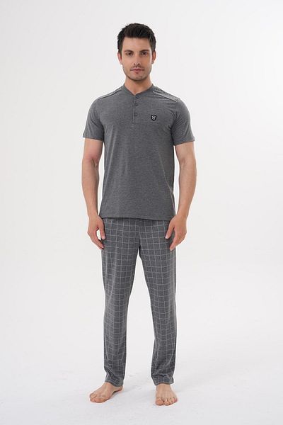 Mecit Pijama Mecit 2981 Smoked Large Size Short Sleeve Men's Pajama Set