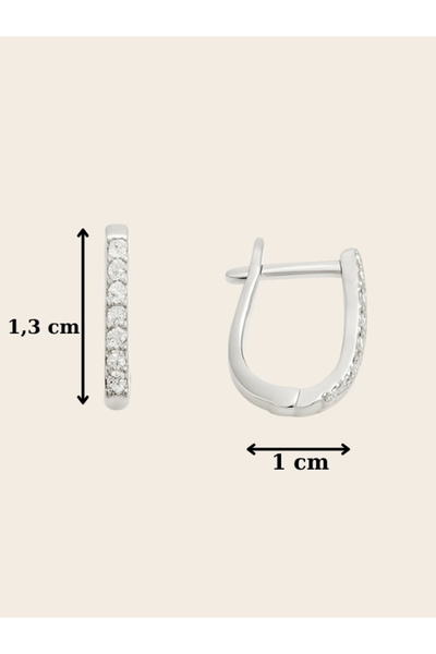 bymissmücevherat 925 Ayar Gümüş Minimal J Küpe Beyaz Zirkon Taşlı