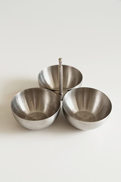 Dekorzdükkan 3-Piece Metal Matte Snack Bowl (Stainless Steel)