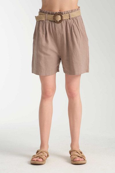 İLKCET MODA Linen Blend Women's Shorts with Belt