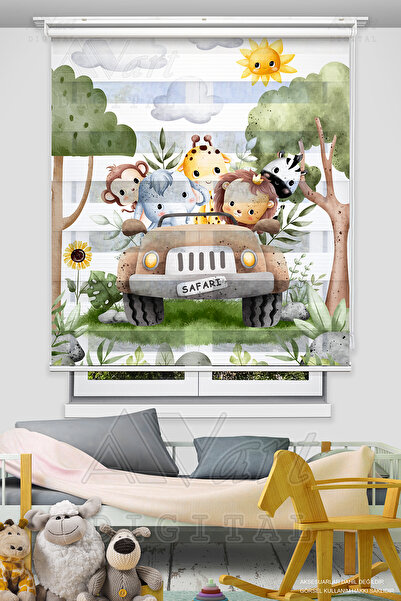 Avart Digital Safari Çocuk Odası Perdesi - Dijital Baskılı Zebra Stor Perde