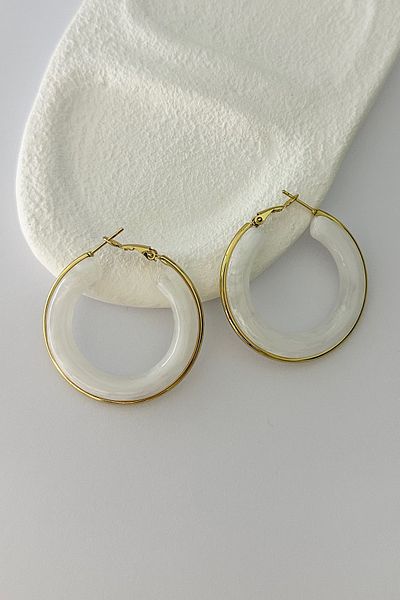 DELEIZA ACCESSORY Lunasteel White Steel Hoop Earrings