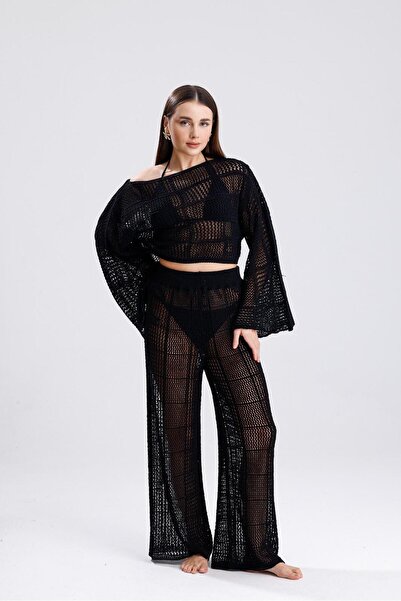 moda mh Summer Openwork Spanish Sleeve Wide Collar Knitwear Suit Beach