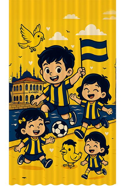 Bertille Home Children's and Baby's Room Yellow Navy Blue Fan Football Series Background Curtain Single Wing (Curtain)