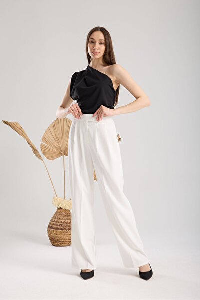 amurpars White High Waist Velcro Women's Palazzo Pants