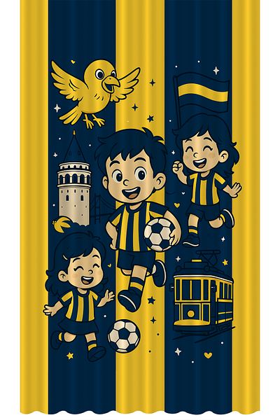Bertille Home Children's and Baby's Room Yellow Navy Blue Fan Football Series Background Curtain Single Wing (Curtain)