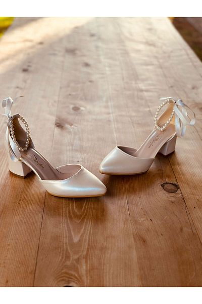 İlkinin Pabuçları Pearl Bridal Shoes, Women's Evening Dress Shoes with Pearls, Comfortable Design with 5cm Thick Heels