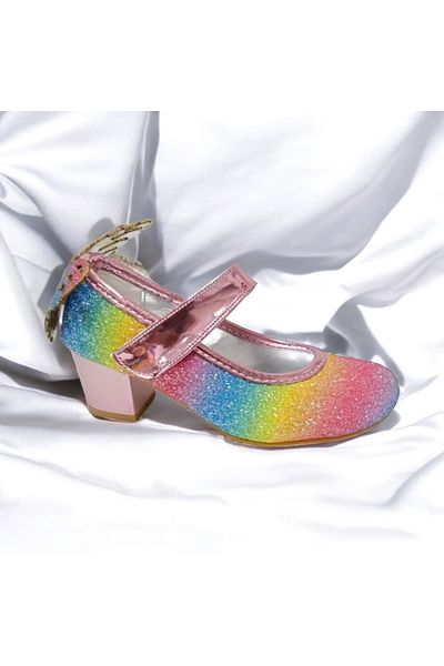 pinkchıld Girl's Rainbow Colored Heeled Evening Dress Shoes