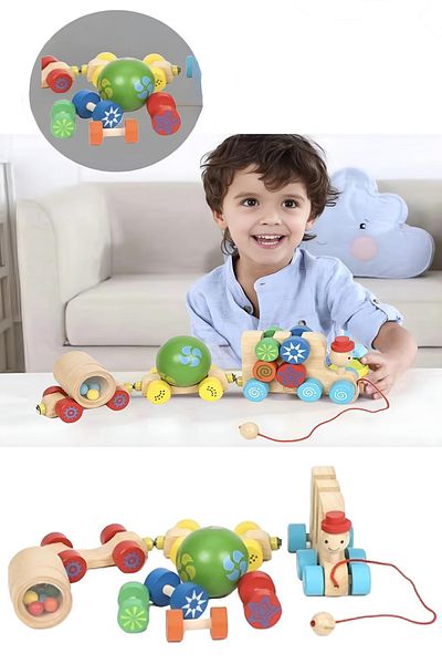 Bundeba Wooden Disconnect Wooden Educational Developer Magnetic Wagon Train Montessori Building Blocks