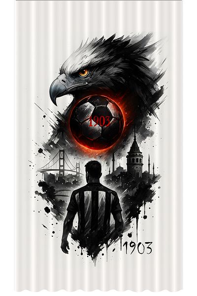 Bertille Home Children's and Baby's Room Black and White Fan Football Series Background Curtain Single Wing (Curtain)