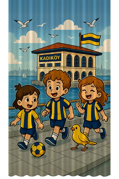 Bertille Home Children's and Baby's Room Yellow Navy Blue Fan Football Series Background Curtain Single Wing (Curtain)