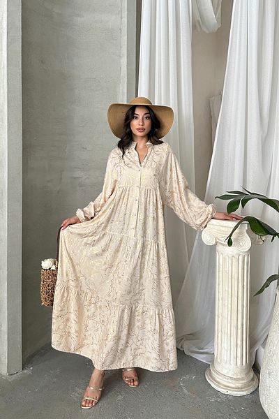 ASEDE 100% Viscose Bohemian Alaçatı Dress Ethnic Patterned Water Foil Print Viscose Dress Dress Suitable for Hijab