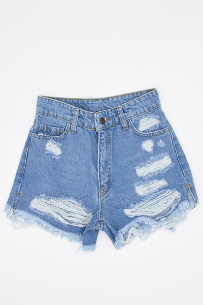 Pissos Pantaloni scurți de damă cu talie înaltă rupti, albastru închis, din denim